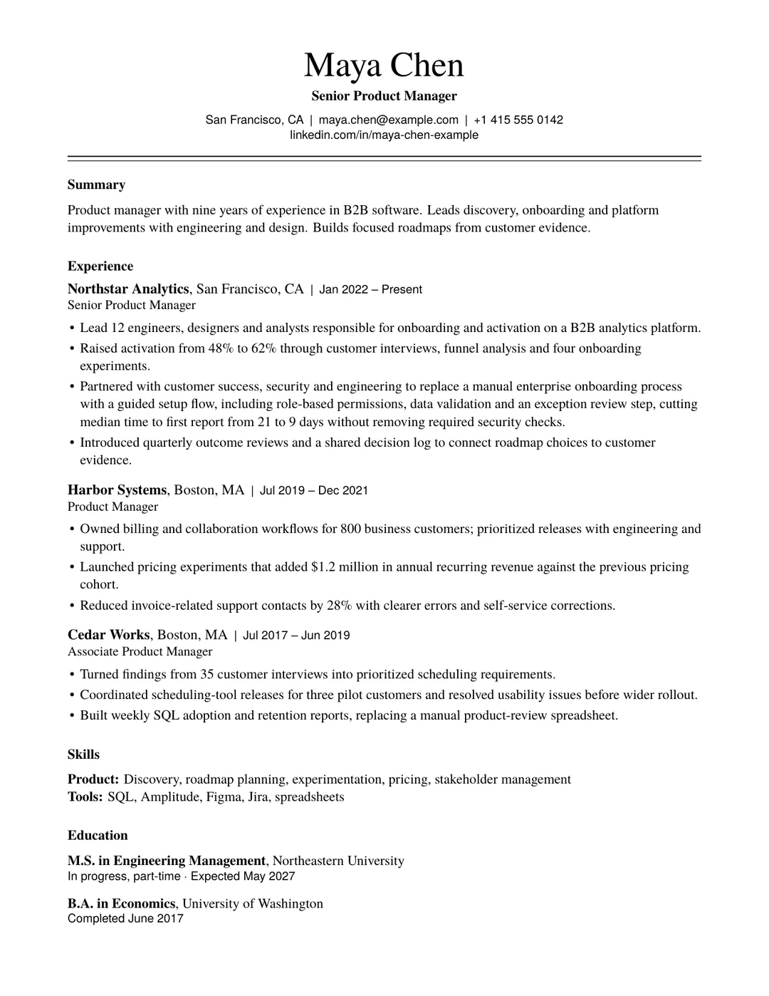 Page one of the sample resume in the Executive design.
