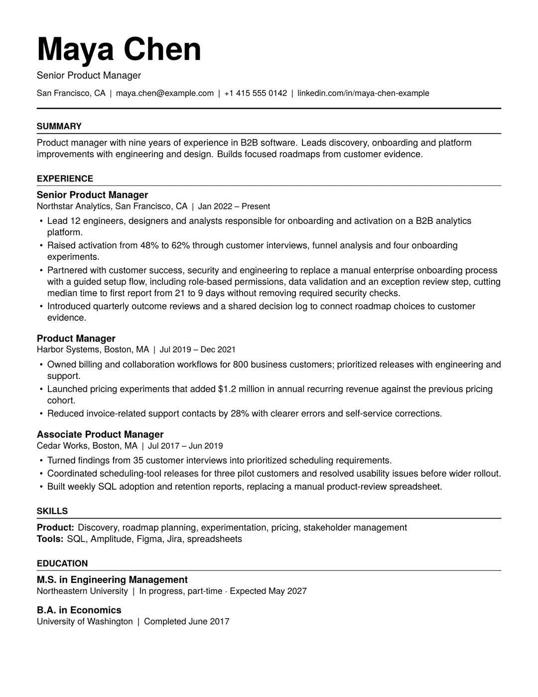 Page one of the sample resume in the Swiss design.